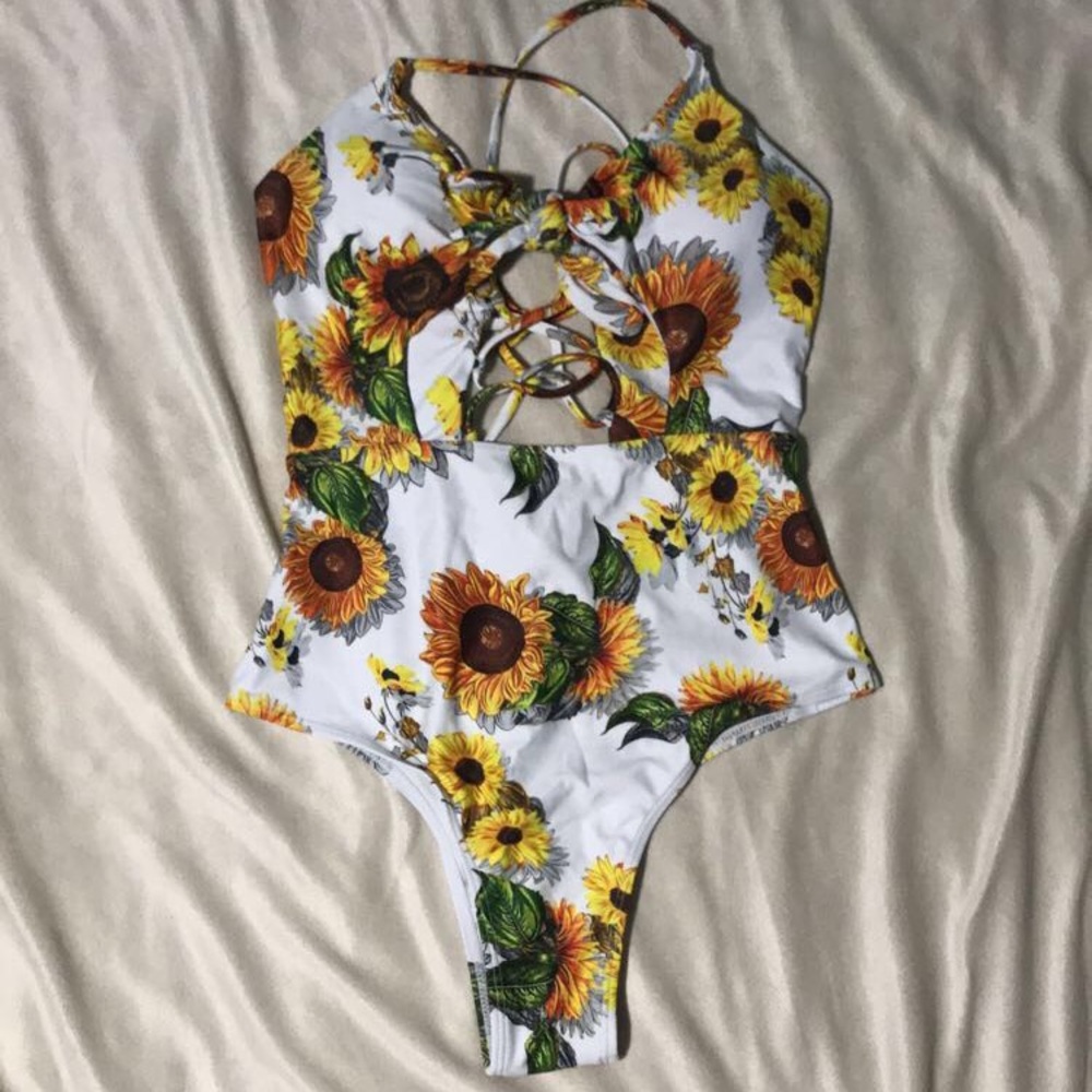 Sunflower one piece bathing suit